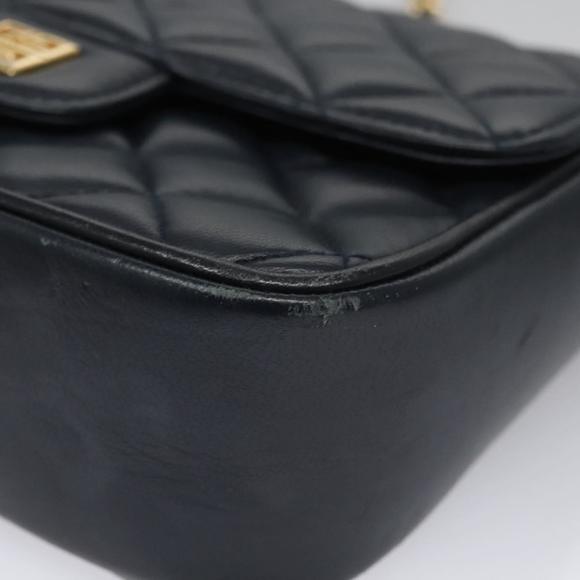 GIVENCHY Chain Shoulder Bag Leather Navy Gold Auth BD271 - Picture 15 of 16